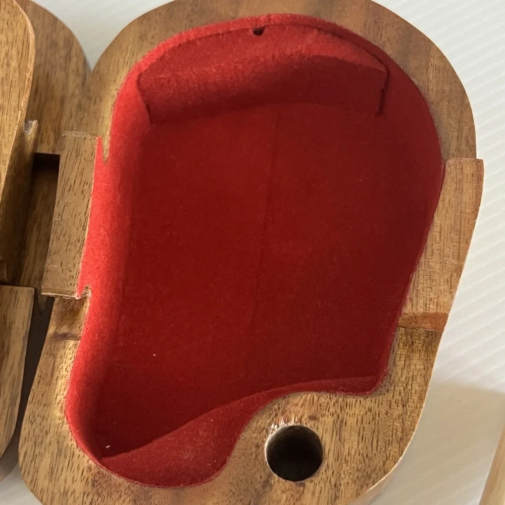 Handcrafted Wooden Floral Puzzle Box with Carved Rose and Red Velvet Lining